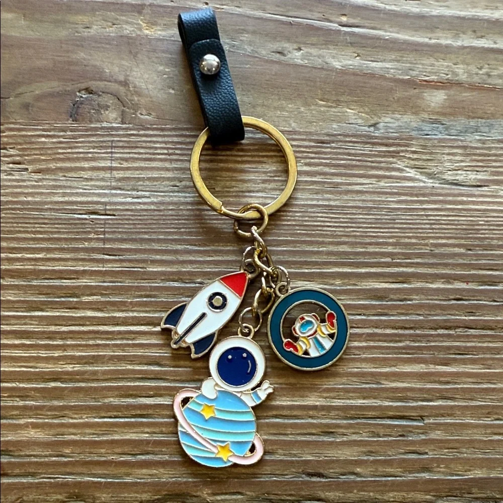Astronaut Rocket Space theme Key Holder/purse charm with leather Strap